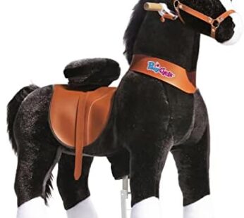 PonyCycle Large Horse Ride on Horse Toys for Kids Riding Horse Rocking Horse (with Brake/42.5″ Height/Size 5 for Age 7-12) Ride-on Animals Plush Pony Toys No Electricity Black Ux526 Download Images  Configuration