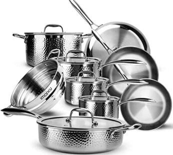 imarku Pots and Pans Set, 14PCS Kitchen Cookware Sets Tri-Ply Clad Stainless Steel with Hangered Handle and Lids, Suits Ceramic and Induction, Oven and Dishwasher Safe, Christmas Gifts for Women Men