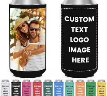 300pcs Custom Slim Can Cooler Sleeve 12oz Insulated Neoprene Drink Sleeve Holder Bulk Personalized Tall Skinny Can Coolers With Photo Logo Text for Weddings Birthday Parties Events