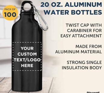 DISCOUNT PROMOS Custom Aluminum Water Bottles 20 oz. Set of 100, Personalized Bulk Pack – Perfect for Gym, Hiking, and Any Indoor/Outdoor Activities – Black