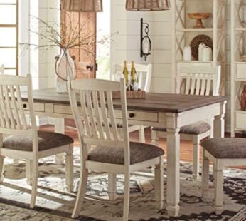 Signature Design by Ashley Bolanburg Farmhouse Dining Table with Drawers, Seats up to 6, Whitewash