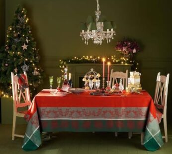 Garnier-Thiebaut, Cadeaux de Noel, Rouge French Jacquard Holiday/Christmas Tablecloth, 69 Inches x 120 Inches, Green Sweet Treated