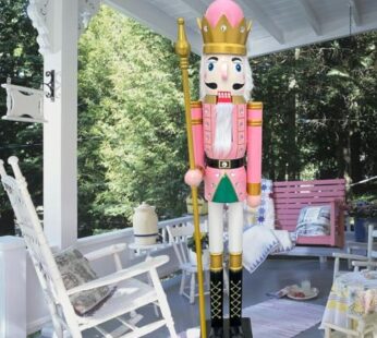 CDL 60″ 5ft Tall Life-Size Large/Giant Pink Christmas Wooden Nutcracker Soldier Ornament on Stand Hold Scepter Xmas/Event/Ceremonies/Commercial Indoor Outdoor Decoration(5 feet, King Pink k16)