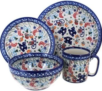 Blue Rose Polish Pottery Christmas Bounty 16 Piece Dinner Set