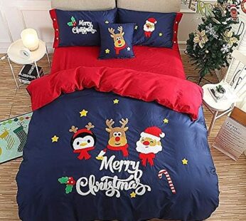 3/4/6 Pcs Red Christmas New Adults Kids Duvet Cover Bed Sheet Set Pillowcase Gifts Color 1 Queen Size 4pcs (Color 1 King Size 4pcs)