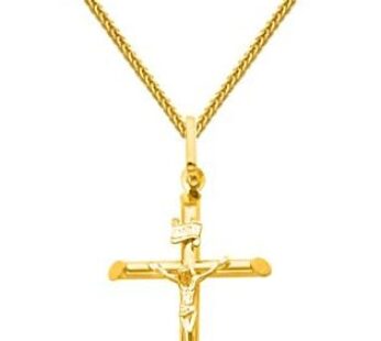 The World Jewelry Center 14k Yellow Gold Crucifix Cross Pendant with 1mm Braided Square Wheat Chain Necklace Download Images  Configuration