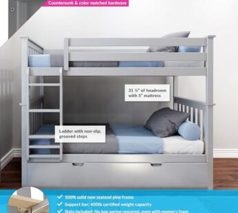 Max & Lily Bunk Bed, Twin-Over-Twin Wood Bed Frame For Kids With Trundle, Grey Download Images  Configuration