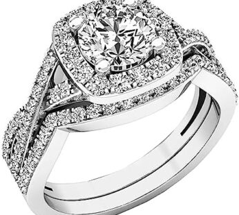 Dazzlingrock Collection Round Cubic Zirconia Cushion Halo with Split Shank Wedding Ring Set for Women (2.55 ctw, Color White, Clarity Clean) in Gold Download Images  Configuration