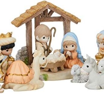 Precious Moments Nativity Figurine Set | O Come Let Us Adore Him Nativity Figurine with Creche 11 Piece Set | Holiday Decor & Gift | Hand Painted Download Images  Configuration