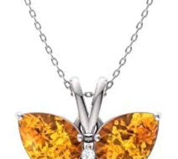 Diamondere Natural and Certified Gemstone and Diamond Butterfly Petite Necklace in 14k White Gold | 1.04 Carat Pendant with Chain Download Images  Configuration