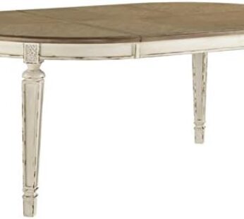 Signature Design by Ashley Realyn French Country Oval Dining Room Extension Table, Chipped White Download Images  Configuration