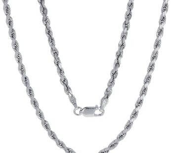 Nuragold 10k White Gold 3mm Rope Chain Diamond Cut Pendant Necklace, Mens Womens Jewelry 16″ 18″ 20″ 22″ 24″ 26″ 28″ 30″ Download Images  Configuration