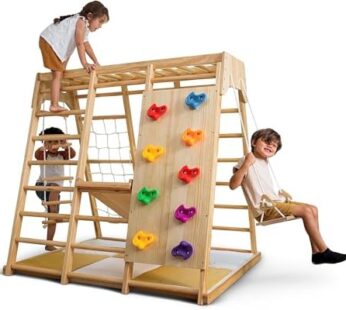 Avenlur Magnolia Indoor Playground 6-in-1 Jungle Gym Montessori Waldorf Style Wooden Climber Playset Slide, Rock Climbing Wall, Rope Wall Climber, Monkey Bars, Swing for Toddlers, Children Kids 2-6yrs Download Images  Configuration