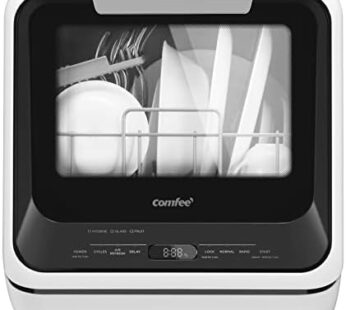 COMFEE’ Portable Mini Dishwasher Countertop with 5L Built-in Water Tank for Apartments& RVs, No Hookup Needed, 6 Programs, 360° Dual Spray, 162℉ High-Temp& Air-Dry Function