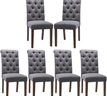 COLAMY Button Tufted Diner Chair Set of 6, Upholstered Stylish Fabric Accent Parsons Chairs with Solid Wood Legs and Padded Seat for Dining Room, Kitchen – Grey Download Images  Configuration