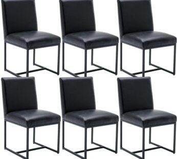 Mid Century Modern Dining Chairs Set of 6, PU Leather Kitchen & Dining Room Chair, Upholstered Dining Chair Side Chair with Black Finish Metal Frame, Black Download Images  Configuration