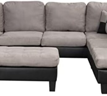 Casa Andrea Milano Modern 3 Piece Microfiber and Faux Leather L Shaped Sectional Sofa with Reversible Chaise & Ottoman, Large Living Room Furniture, Grey Download Images  Configuration