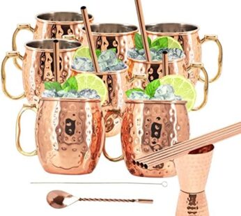 [Gift Set] Moscow Mule Mugs, Stainless Steel Lined Copper Moscow Mule Cups Set of 96 (19OZ) w/Straws, Jigger | Tarnish-Resistant Stainless Steel Interior Download Images  Configuration