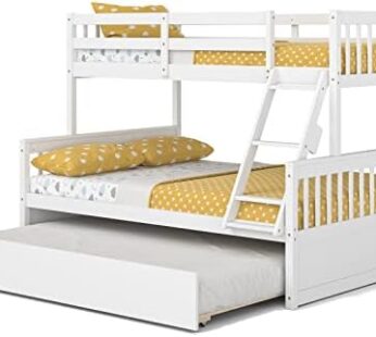 KOMFOTT Wood Twin Over Full Bunk Bed with Trundle, Bunk Bed Frame with Solid Pine Wood Frame, Space-Saving Bunk Bed with Ladder & Safety Guardrails, No Box Spring Needed Download Images  Configuration