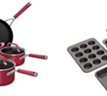 Ninja C29500 Foodi NeverStick Vivid 10-Piece Cookware Set with Lids, Nonstick, Durable & Oven Safe to 400°F, Crimson Red & B39010 Foodi NeverStick Premium 10-Piece Bakeware Sheet Set, Grey Download Images  Configuration