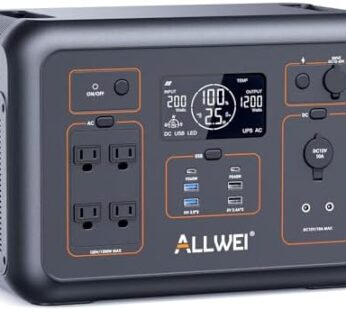 ALLWEI LiFePO4 Portable Power Station 1200W, 1008Wh Solar Generator with UPS Mode, 1.5Hrs Fast Charge, 4 AC Outlet(Surge 2400W), Power Battery Generator for CPAP Camping Outdoor Emergency Download Images  Configuration