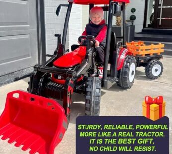 24V Kids Ride on Tractor with Trailer&Front Loader, Toddler 3-Gear-Shift Ground Loader with Dual Motors, Battery Powered Electric Tractor Toys (Red, Riding Tractor with Trailer&Front Loader) Download Images  Configuration