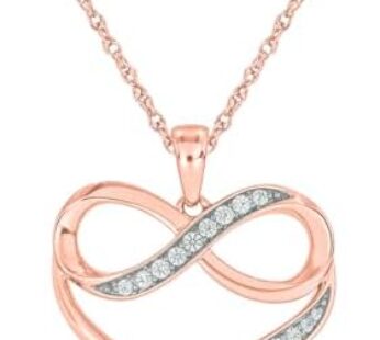 Cali Trove, 1/4 & 1/20 cttw options of Diamond Infinity Heart Pendant Necklace for Women in 10k Yellow, Rose or White Gold, Women’s Infinity Heart with Diamond Necklace, 18″ Rope Chain. Download Images  Configuration