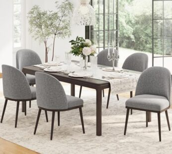 COLAMY Upholstered Dining Chairs Set of 6, Wooden Dining Room Kitchen Chairs with Wood Frame and Curved Backrest, Fabric Dinner Chairs, Dark Grey Download Images  Configuration