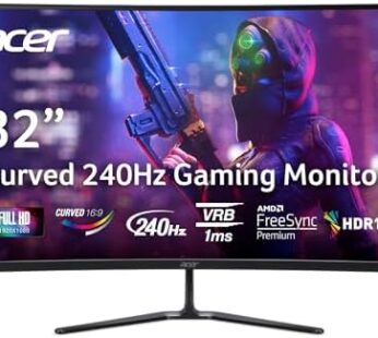 Acer Nitro 31.5″ FHD 1920 x 1080 1500R Curved PC Gaming Monitor | AMD FreeSync Premium | 240Hz Refresh | 1ms VRB | VESA Mountable | HDR10 | 1 x Display Port 1.4 & 2 x HDMI 2.0 | ED320Q X2bmiipx